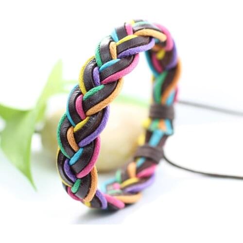 6Pcs/set Handmade Ethnic Tribal Leather Bracelets Wristband Bangle Weaving Jewelry Accessories Wristlet Trinket Bracelets J86