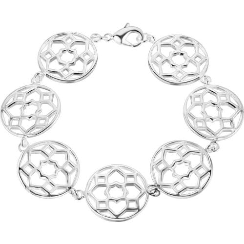 GY-AH084 925 Wholesale Silver Plated 925 Free Shipping Silver Fashion Jewelry 7 Circular Discs Geometric Bracelets