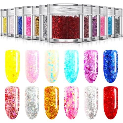 12 Colors Nail Glitter Mix Powder Shiny Sequins for Nail Decoration and Eyeshadow Makeup 12 Colors Nail Glitter Mix Powder Shiny