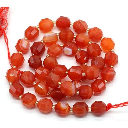 Natural Red Stripes Agates Onyx Jades Beads 8mm Multi-Faceted Drill Stone Beads for Jewelry Making DIY Charm Bracelet Necklace