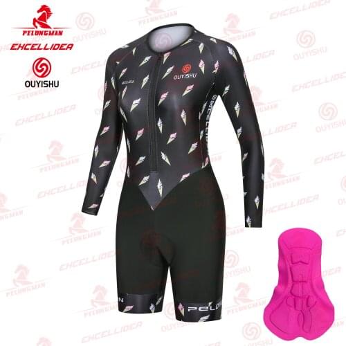 EXCELLIDEA Black Color Cycling Skinsuit Women Cycling Jumpsuit