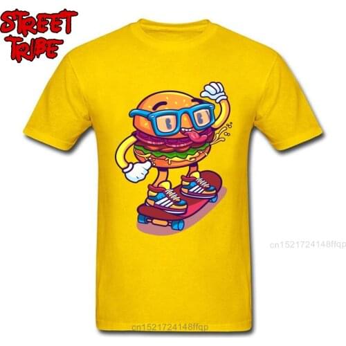 Summer TShirt Personalized T Shirts Men Funny T-shirt Skater Burger Print Tops Hip Hop Tees Skateboard Funky Clothes Yellow