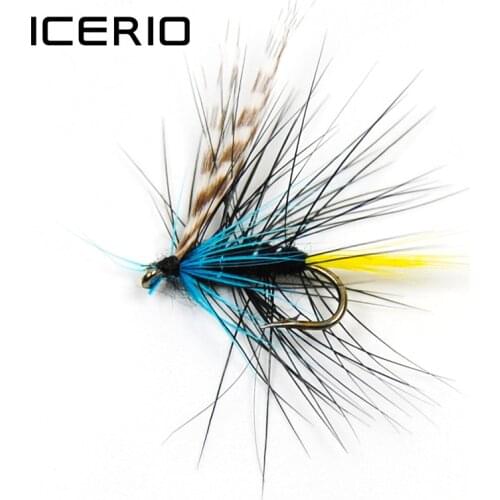 ICERIO 8PCS Blue Silver Doctor Dry Flies Trout Fly Fishing Lures #12
