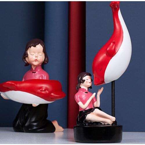 ART RESIN GIRL DECORATION LUXURY CHARACTER BIG FISH SCULPTURE CRAFTS LIVING ROOM WINE CABINET STORAGE DECORATIONS BIRTHDAY GIFT