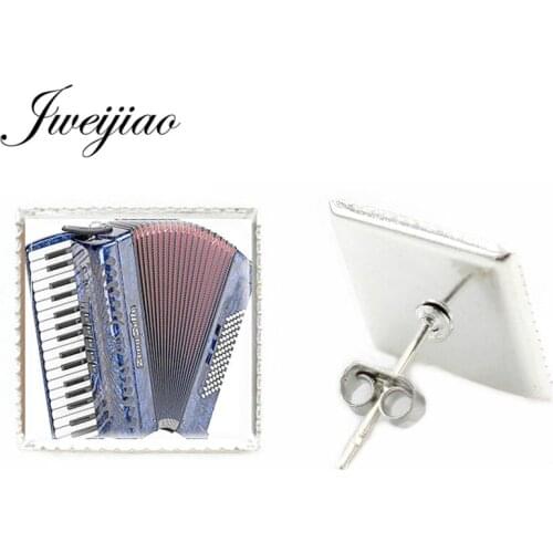 JWEIJIAO Fashion Accordion Ear Studs Earrings Square Glass Cabochon Musical Instrument Earrings Gift For Accordion Fans AC02