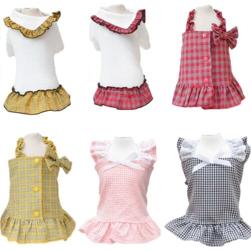 Plaid Dog Summer Clothes Tutu Dress Fashion Lotus Leaf Collar Hoodies Skirt Spring Summer Puppy Clothing Outfit Dresses For Dogs