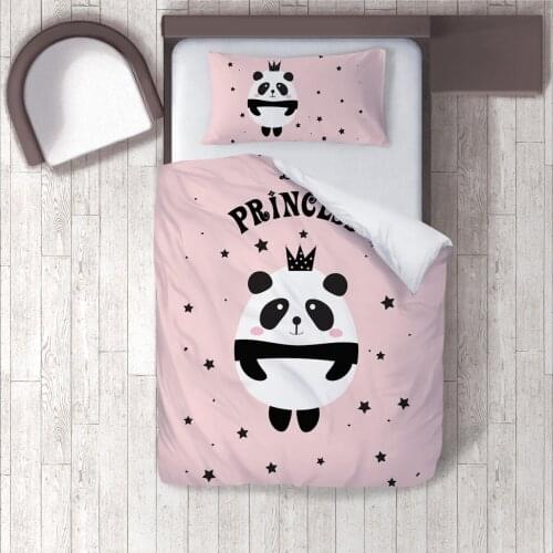 Duvet Cover Set Bedding Set Pillow Case for Baby and Kids Room 3D Printed Powder Pink Panda Crown Model 274