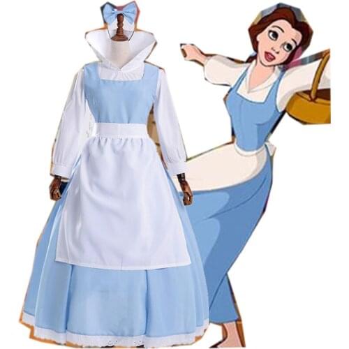 Movie Cosplay Costumes Beauty And The Beast Princess Belle Costume Blue Maid outfit Fancy Dress halloween costumes for women