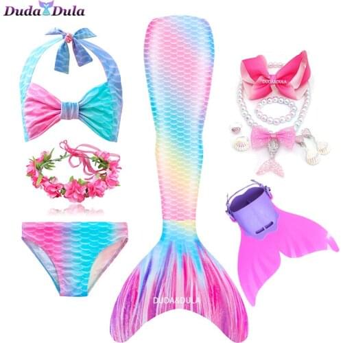 2021Girls Mermaid Tail Swimming Costumes Cosplay Costume For Holiday Beach Clothes Mermaid Swimsuit for Kids Swimmable Dresses