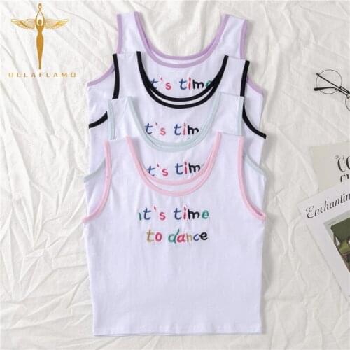 Letter Embroidery O-Neck Tank Top Womens 2021 Contrast Color Sleeveless Bottom Crop Top Femme Skinny Casual Soprt Crop Tanks