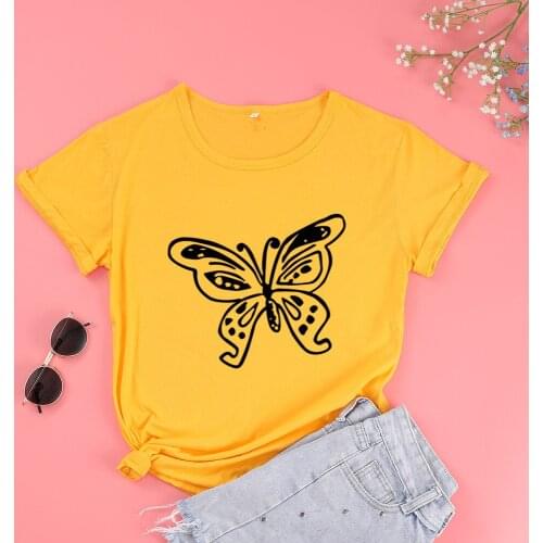 Kawaii Butterfly Funny Graphic Cotton Women T Shirt Fashion Aesthetic O Neck Casual girl plus size Shirt Short Sleeve Top Tees