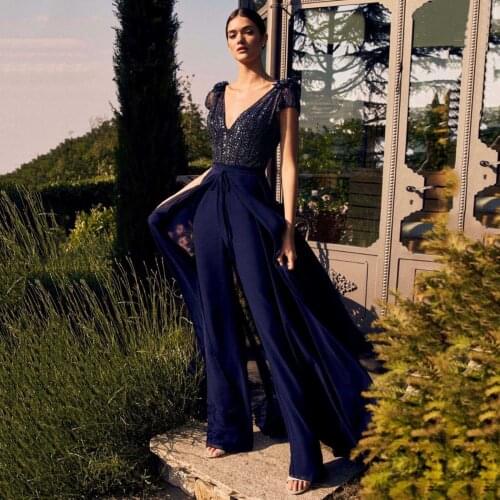 Fashion Womens Winter Sleeveless Solid Colors V-Neck Lace Party Evening Gown V-Neck Jumpsuits Elegant OL Wide Leg Overalls#g3