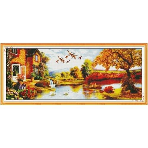 Golden scenery(3) cross stitch kit 14ct 11ct count print canvas stitching embroidery kits