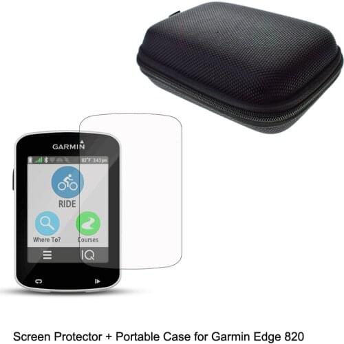 Outdoor Traveling Protect Portable Case Bag Admission Cable Cables + Clear Screen Protector Shield Film for Garmin GPS Edge 820