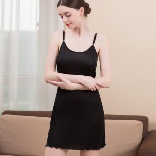 Womens 100% Mulberry Silk thin type Full Slip Chemise straps Nightdress Sleepwear M L XL HY123