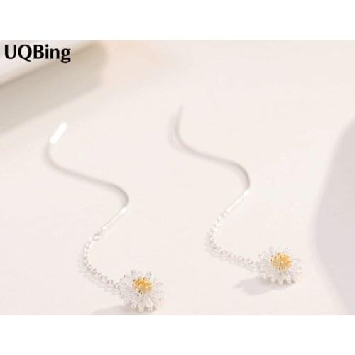 Latest New Style Good Jewelry Fashion 925 Sterling Silver Daisy Flower Long Earrings Jewelry Pendientes Brincos
