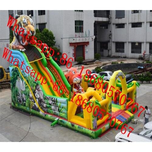 New 12*8.5*9 m High Inflatable Tiger Slide Castle Paradise With Mobile Mouth
