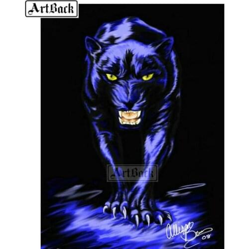 New 5d diy diamond painting black fierce leopard full square drill animal 3d diamond embroidery artwork diamond mosaic kit