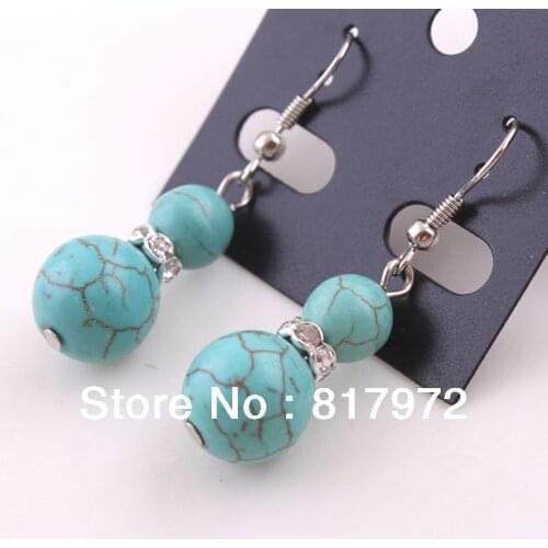 Charm Tibet Style Retro Fashion stone Bead inlay Shining Rhinestone Silver Plated Dangle Hook Earring Festival Party