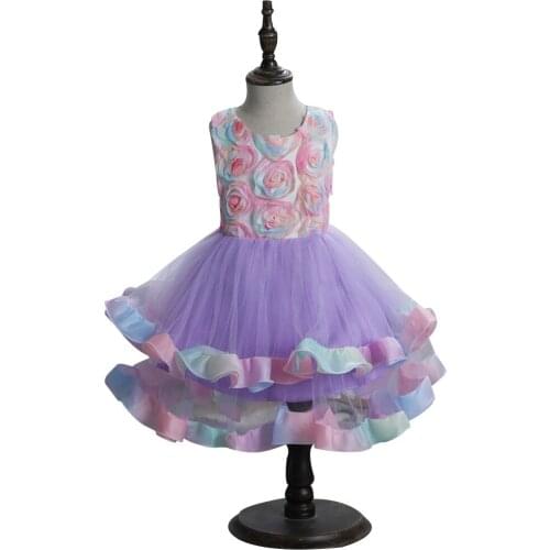 Toddler Girls Multicolored Flowers Tutu Dress Wedding Party Dress Elegant Wear Girls Princess Dress Kids Vintage Vestidos D30