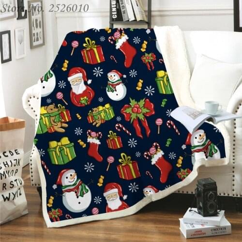 Throw blanket Merry Christmas 3D Velvet Plush Blanket Bedspread For Kids Girls Sherpa Blanket Couch Quilt Cover Travel 02