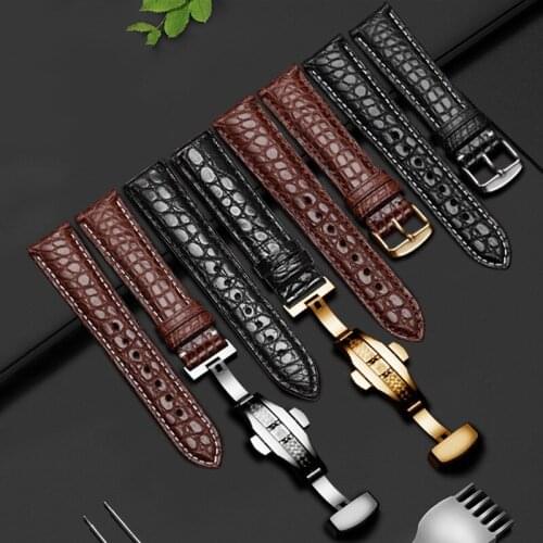 High Quality Double sided Crocodile leather watchband 15 16 17 18 19 20 21 22 23 24mm black brown bracelet for men and women