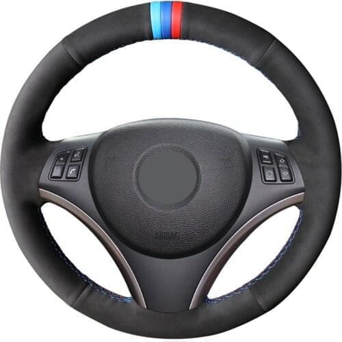Hand-stitched Black Suede Car Steering Wheel Cover for BMW E90 E91 E92 E93 E87 E81 E82 E88 E84 320i 325i 330i 335i