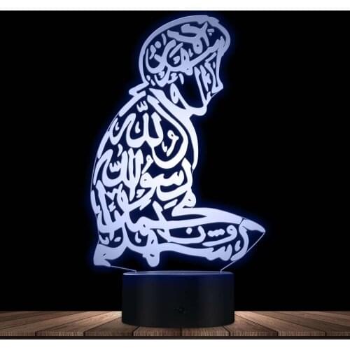 Shahada Islamic Art Arabic Calligraphy Novelty 3D Night Light Desk Decor Lamp Touch Control Engraved Gift 7 Color Changeable