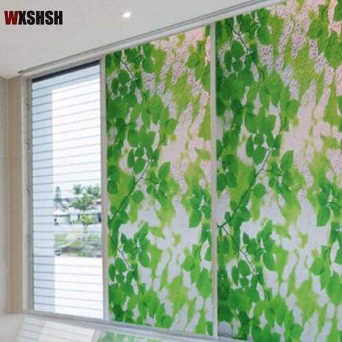 200cm Length Static Cling Window Foil Green Leaf Pattern Privacy Protection Decorative Glass Film For Window Door Cabinet Table