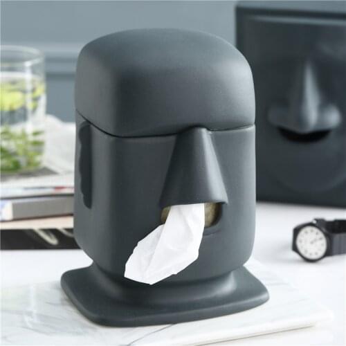 Creative Moai Stone Tray Paper Box Ceramic Personality Table Decoration Tissue Box