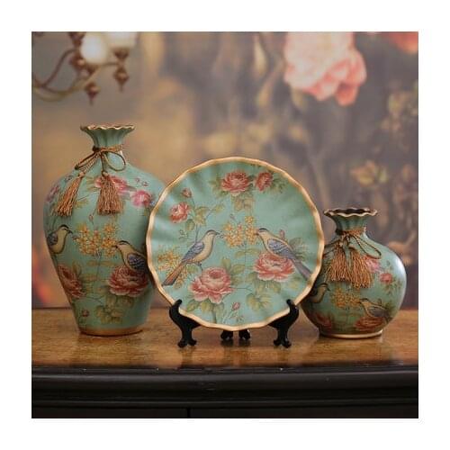 Decoration Home Ornament Creative Ceramic Vase Three-Piece European Living Room Wine Cabinet TV Cabinet