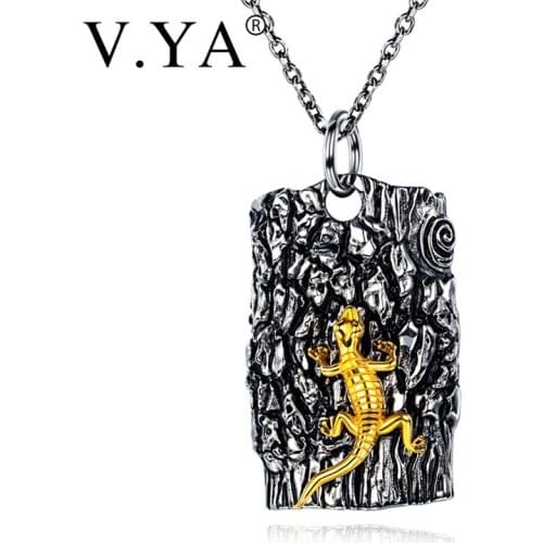 V.YA Stainless Steel Necklace For Male Uniquely Designed Chain Lizard Cast Pendant Mens Titanium Steel Necklaces Men‘s Jewelry
