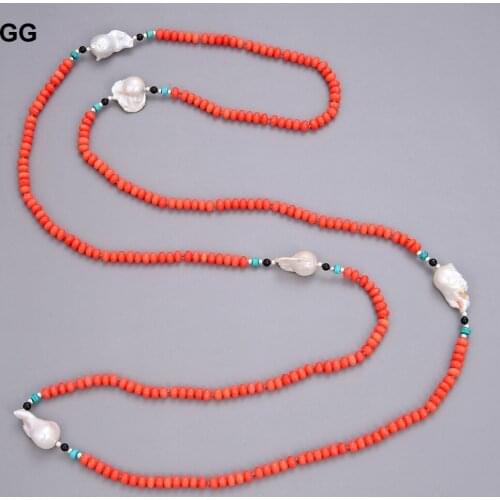 GuaiGuai Jewelry Charmin! 51" Bead-Nucleated Pearl&Coral Necklace