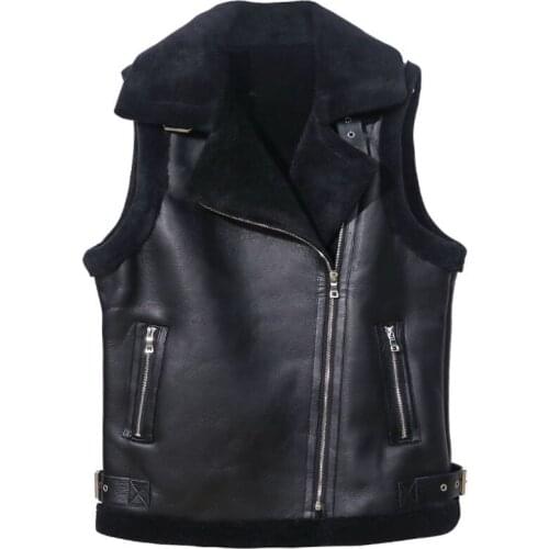 Winter Imitation Sheepskin Coats Thick Faux Leather Women Coat European Fur Lining Leather Moto&biker Female Jacket Spring Vest