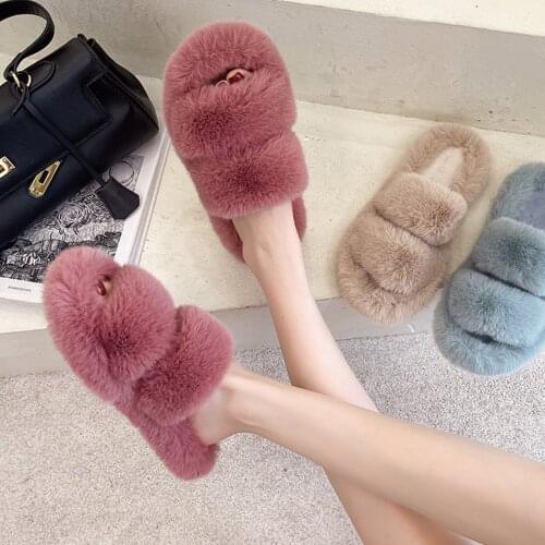 Winter Women Slippers Faux Fur Home Cozy Furry Slides Comfortable Open Toe Designer Fluffy Plush Warm House Women Shoes#f3
