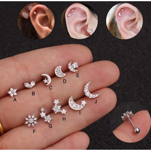 1pcs Trendy Tiny Cubic Zirconia Stainless Steel Barbell Tragus Daith Rook Cartilage Stud Piercing Jewelry