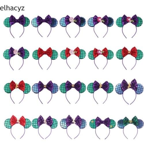 10Pcs Mermaid Mouse Ears Headband Sequin Hair Bows Hairband DIY Girls Hair Accessories For Kids Trendy Spring Headband Princess