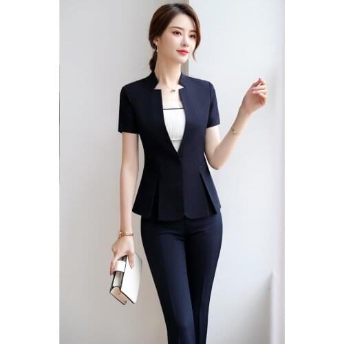 2019 Summer Short Sleeve Women Business Suits With Pants and Tops Uniform Styles Office Ladies Blazers Suits Pants Suits