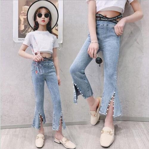2021new wholesale girls denim flare pants fashion summer spring girls jean pants 4-9t A850