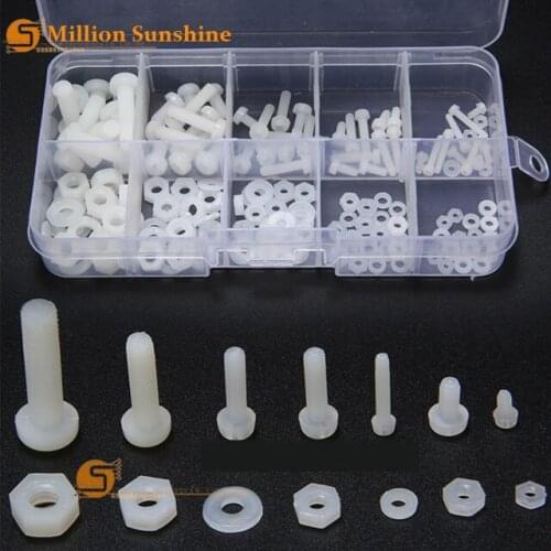 300Pcs/Set black and write kit M3 Nylon Hex Spacers Screw Nut Stand-off Plastic Parts Plastic Standoff Set White Kit Sample Box