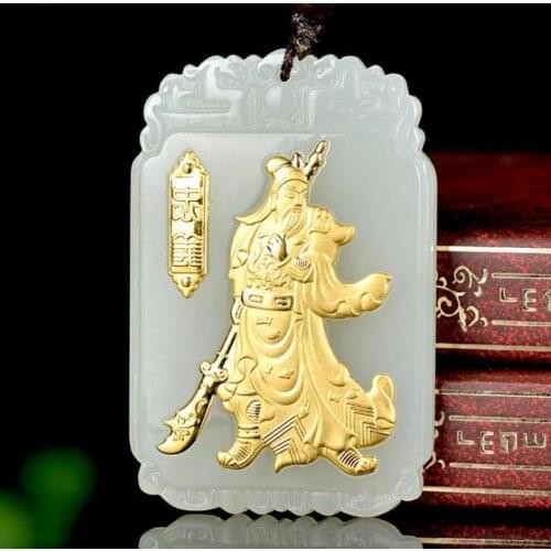 3D gold inlay and Tian Yuzhongyi Guan Gong pendantH47