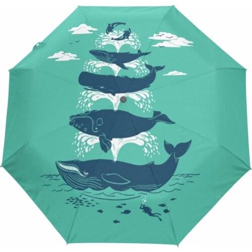 Whales Spout Water Pattern Automatic Umbrella Three Folding Sun Rain Umbrellas For Children Women Men Windproof Paraguas