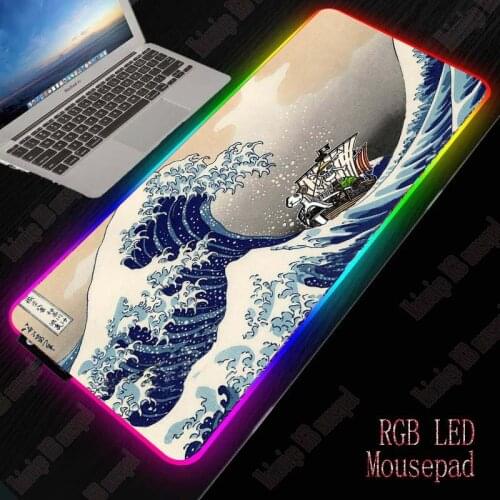 XGZ Great Waves Art Mousepad Large Computer Mouse Mat Large LED Gaming Mouse Pad Night RGB USB Wired Lighting Mat for CSGO Dota