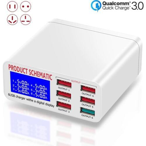 Quick Charge QC 3.0 6 Ports 8A USB Desktop Charger Hub Multi Port USB Wall Charger Dock Station with LCD Display