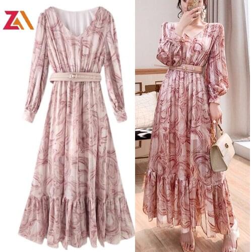 Design runway maxi dresses for women traf zevity vintage printed long sleeve autumn spring beach holiday party evening dress