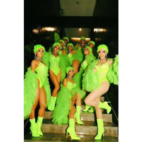 Fluorescent green sexy girl gogo show solo stage dance costumes Green gogo bodysuit nightclub ds costumes