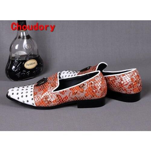 Choudory blue spiked loafers sapatos masculinos mens italian leather shoes dress wedding formal shoes for men plus size