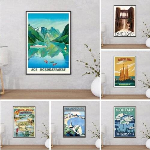 HD Print Scenery Poster Home Decor Mountain River House Building Canvas Painting Nordic No Frame Picture Modular Modern Wall Art