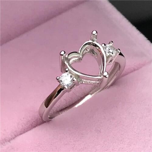 Heart shape Two drill rings basis S925 silver ring base shank prong setting stone inlaid jewelry fashion DIY women nice