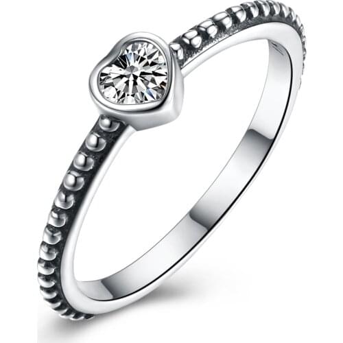 ZEMIOR 925 Sterling Silver Vintage Rings For Women Cute Pink Heart Cubic Zirconia Ring Female Romantic Engagement Jewelry